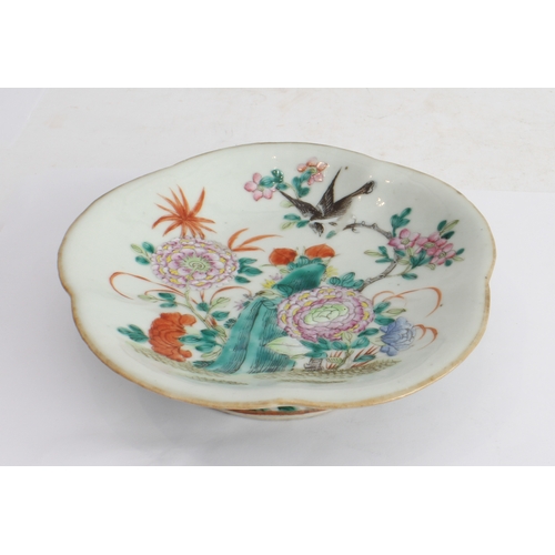 40 - A 19th century flowerhead-shaped Chinese porcelain pedestal dish: hand-decorated in enamels with a f... 