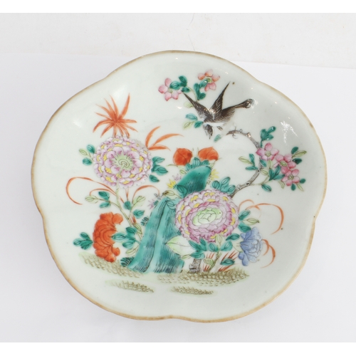 40 - A 19th century flowerhead-shaped Chinese porcelain pedestal dish: hand-decorated in enamels with a f... 