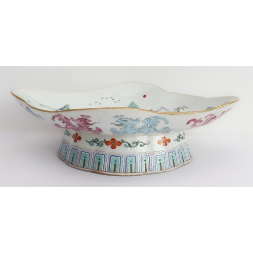 44 - A 19th century Chinese lozenge-shaped porcelain pedestal dish. The interior delicately decorated in ... 