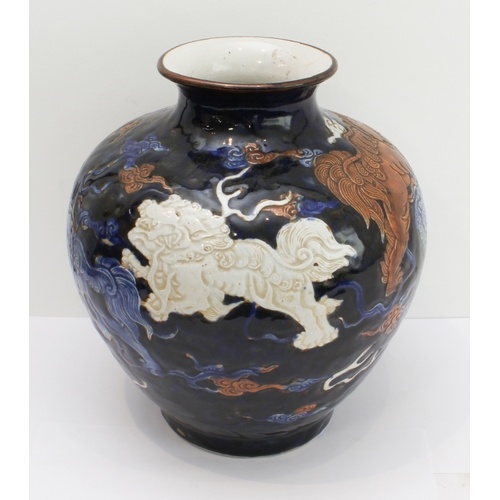 45 - A large and heavy 19th century Oriental (probably Japanese) ovoid ceramic vase: interestingly decora... 