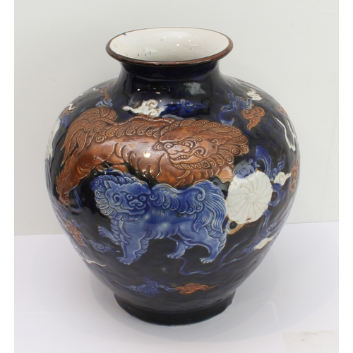 45 - A large and heavy 19th century Oriental (probably Japanese) ovoid ceramic vase: interestingly decora... 