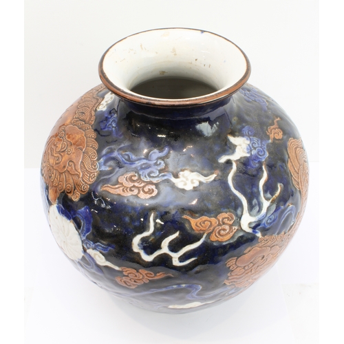 45 - A large and heavy 19th century Oriental (probably Japanese) ovoid ceramic vase: interestingly decora... 