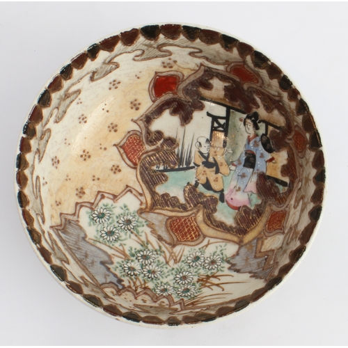 47 - An early 20th century Japanese Satsuma bowl: the interior decorated with a male and female figure wi... 