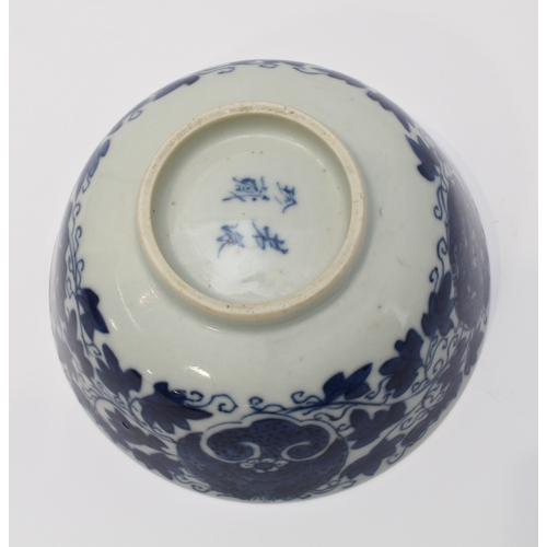 54 - A 19th century Chinese porcelain bowl of pleasing proportions: hand-decorated in cobalt-blue undergl... 