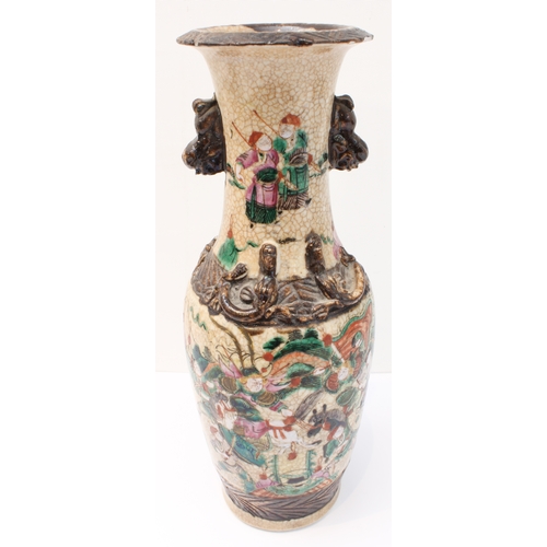 58 - A pair of late 19th to early 20th century Chinese crackleware vases: the slightly waisted neck decor... 