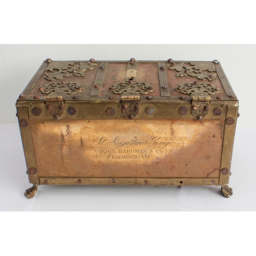 79 - A brass-mounted copper tabletop Armada chest in 17th century German style and of typical strongbox f... 