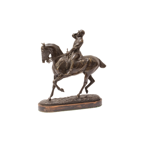 81 - John Willis Good (British, 1845-1879) - a patinated bronze equestrian figure of a huntsman, titled '... 