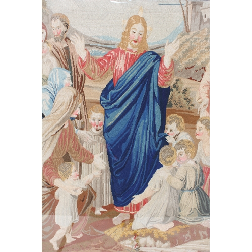615 - A modern gros point picture with Christ blessing the little children
 Framed and glazed 34 x 23 in (... 