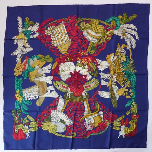 619 - A classic vintage Hermès silk scarf: 'Chapeau', hand-rolled and sewn edges (approx. 89 x 90 cm).
