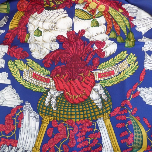 619 - A classic vintage Hermès silk scarf: 'Chapeau', hand-rolled and sewn edges (approx. 89 x 90 cm).