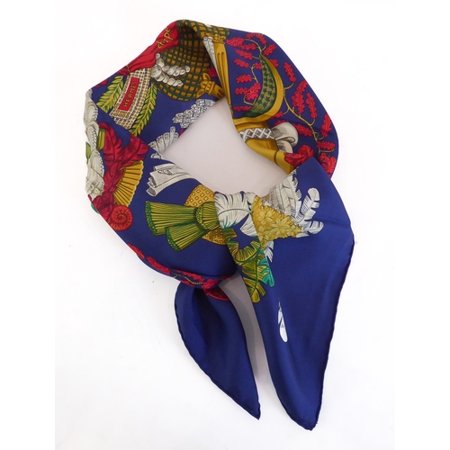 619 - A classic vintage Hermès silk scarf: 'Chapeau', hand-rolled and sewn edges (approx. 89 x 90 cm).