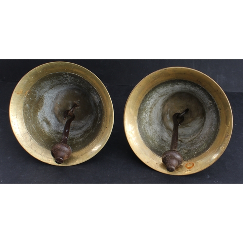 100 - Two similar 19th century bells (possibly ships) each with original clapper (17.5 cm in diameter)