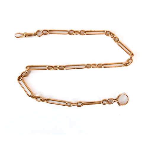 291 - A 15ct rose gold Albert or fob chain - the chain with alternate paperclip and trios of cable links, ... 