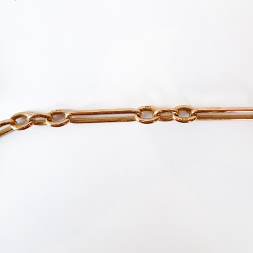 291 - A 15ct rose gold Albert or fob chain - the chain with alternate paperclip and trios of cable links, ... 