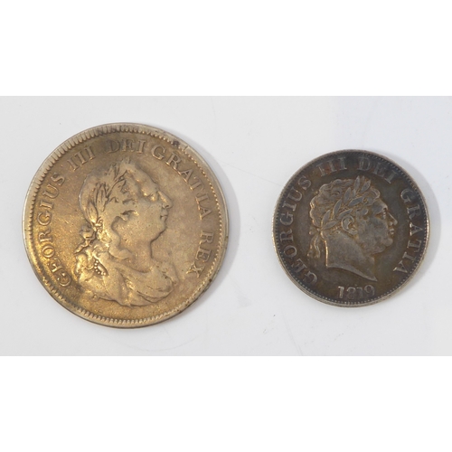 675 - Two George III silver coins: an 1804 emergency issue 5s dollar and an 1819 half crown