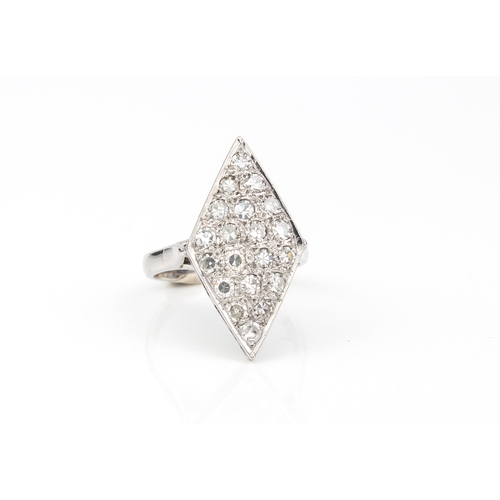 289 - A palladium and diamond Art Deco style plaque ring - marked 'PALLADIUM' inside shank, the diamond-sh... 
