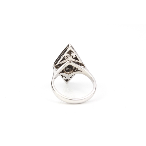 289 - A palladium and diamond Art Deco style plaque ring - marked 'PALLADIUM' inside shank, the diamond-sh... 