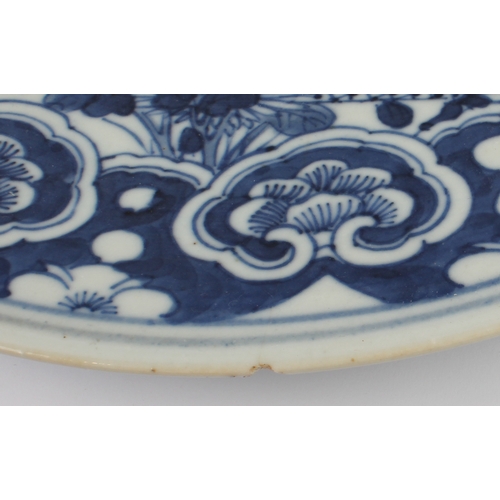 37 - A pair of Chinese blue-and-white porcelain chargers: probably late 19th century, painted with two op... 