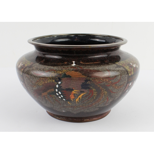 66 - Three pieces:
 1. an early 20th century Japanese cloisonné vase of squat ovoid form, decorated with ... 