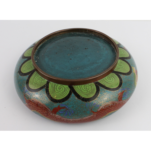 76 - A 19th century Chinese cloisonné bowl of good quality: the interior decorated with a iron oxide red ... 