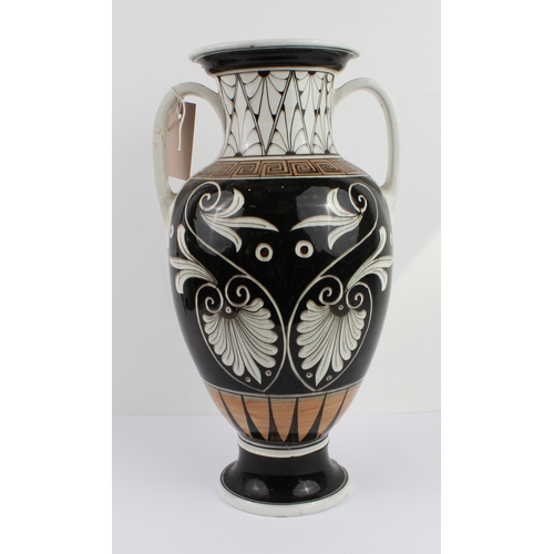 8 - A 19th century two-handled pottery vase in early Greek Revival style: the inverted rim above a neck ... 