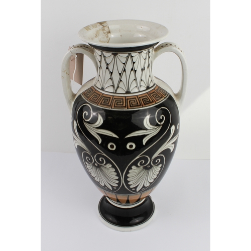 8 - A 19th century two-handled pottery vase in early Greek Revival style: the inverted rim above a neck ... 