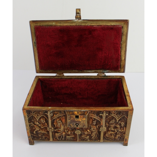 80 - A bronze medieval-style reliquary casket - German, late 19th to early 20th century, impressed 'L.C. ... 