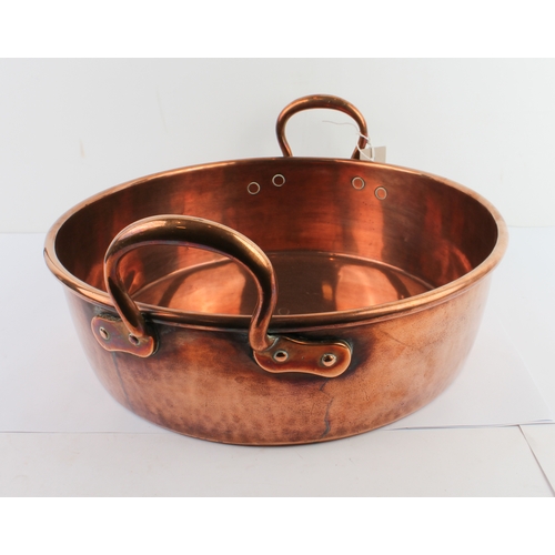 98 - A large and heavy 19th century two-handled copper preserve pan:  Army & Navy CSL retailer's mark to ... 