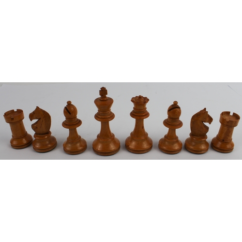 107 - A late 19th to early 20th century boxwood and ebonised chess set within an early 20th century cigar ... 