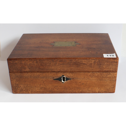 119 - An early 19th century George III period mahogany workbox: fitted compartmentalised interior, central... 