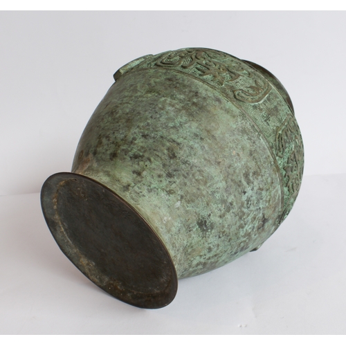 73 - An archaistic-style Chinese bronze Hu, 17th or 18th century, ovoid form and with panels of stylised ... 