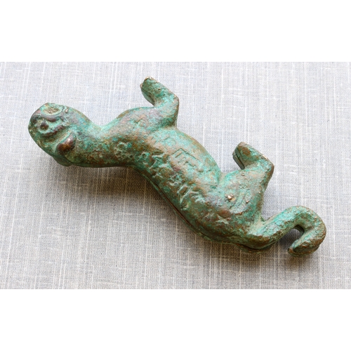 72 - An interesting early-style Chinese two-part verdisgised bronze 'secret message' carrier modelled as ... 