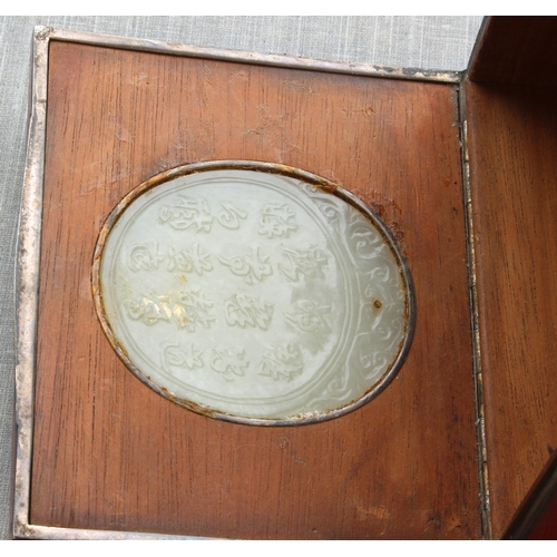 102 - A 19th century white metal and red enamelled box (probably French (the head of Minerva to the unders... 