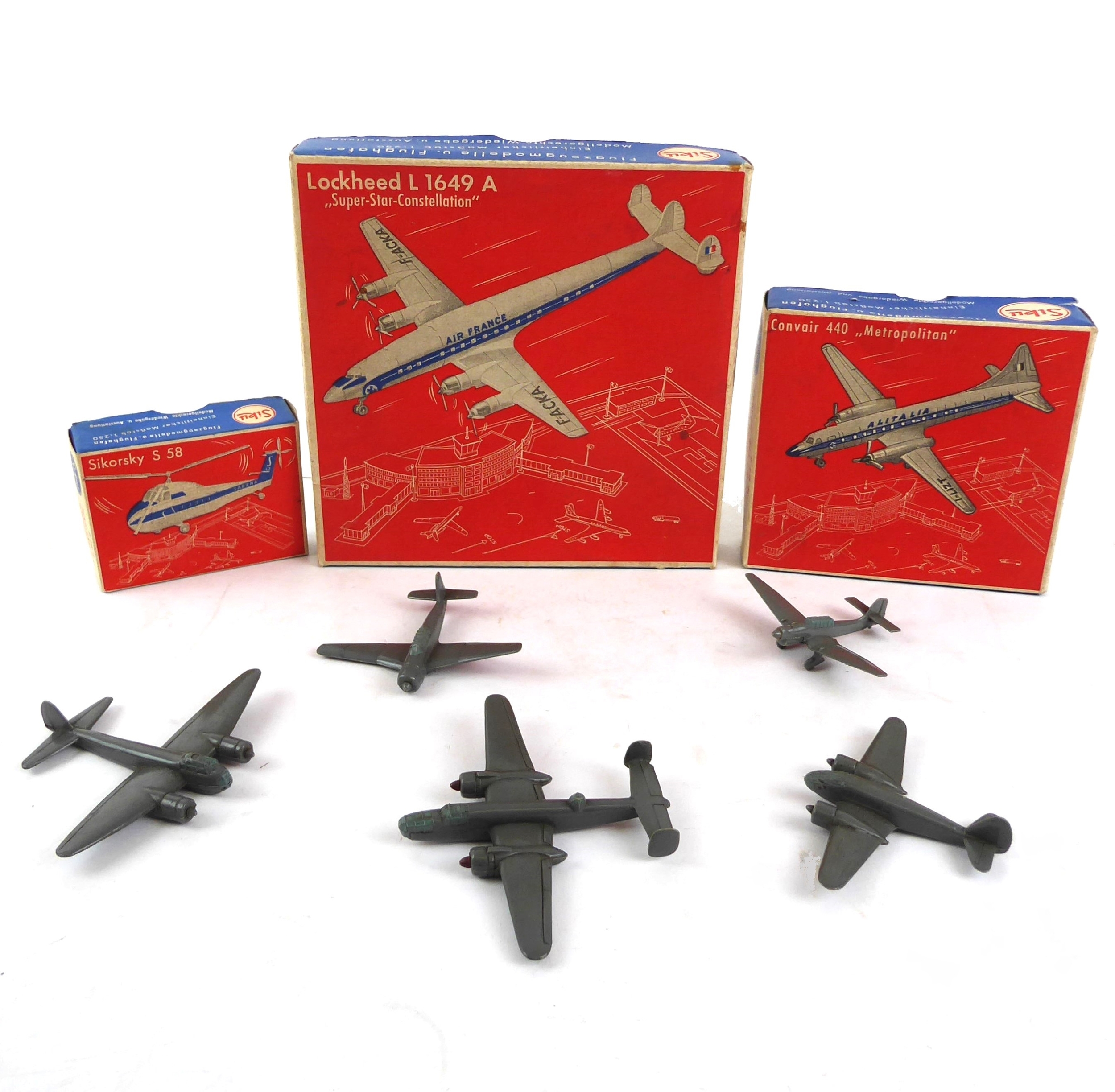 Three scarce boxed Siku 1:250 scale model aircraft - 1950s