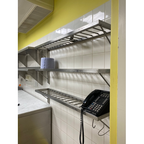 4 - 3 wall mounted stainless-steel shelving racks. 16 rings. 
 25cm D 130cm W 28cm H