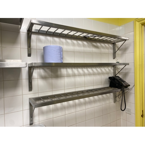 4 - 3 wall mounted stainless-steel shelving racks. 16 rings. 
 25cm D 130cm W 28cm H