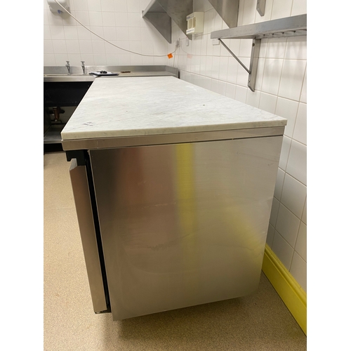 6 - Foster Eco Pro G2, 3 doors under counter fridge unit with a marble top on six caster wheels and five... 