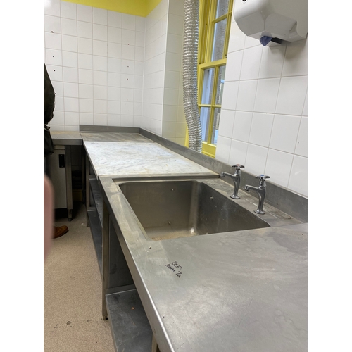 7 - Sink unit with drain to marble worktop and shelf under sink. Two taps, backplate and imprints to sid... 