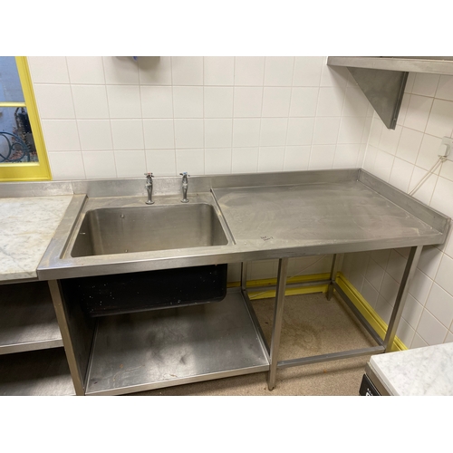 7 - Sink unit with drain to marble worktop and shelf under sink. Two taps, backplate and imprints to sid... 