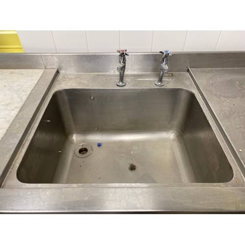 7 - Sink unit with drain to marble worktop and shelf under sink. Two taps, backplate and imprints to sid... 