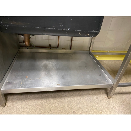 7 - Sink unit with drain to marble worktop and shelf under sink. Two taps, backplate and imprints to sid... 