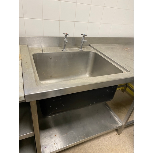 7 - Sink unit with drain to marble worktop and shelf under sink. Two taps, backplate and imprints to sid... 