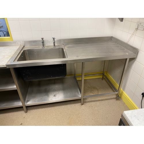 7 - Sink unit with drain to marble worktop and shelf under sink. Two taps, backplate and imprints to sid... 