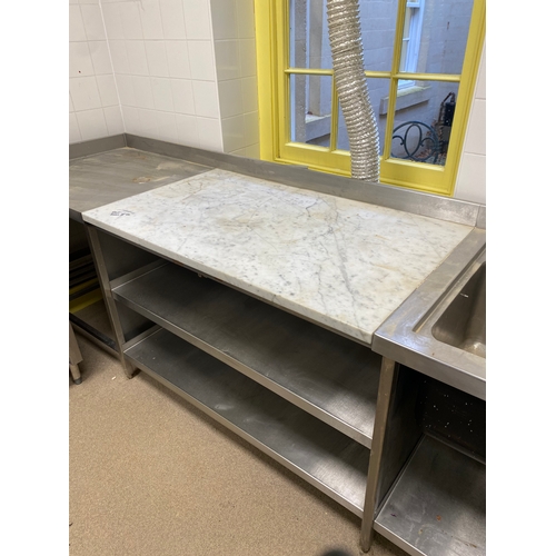 8 - Marble worktop with adjustable feet, some rust on the left-hand side. Needs a clean. 
 700mm D 850mm... 