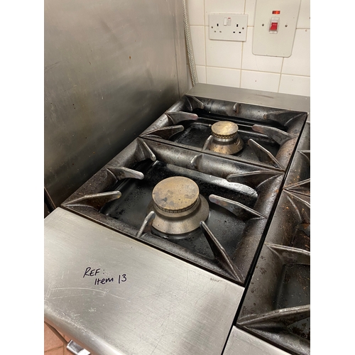 15 - Charvet to two ring gas cooker unit on four wheels. With a cupboard underneath.