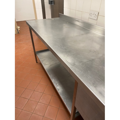 30 - Double stainless steel sink unit with work surface on the left. One mono tape per sink. One shelf un... 