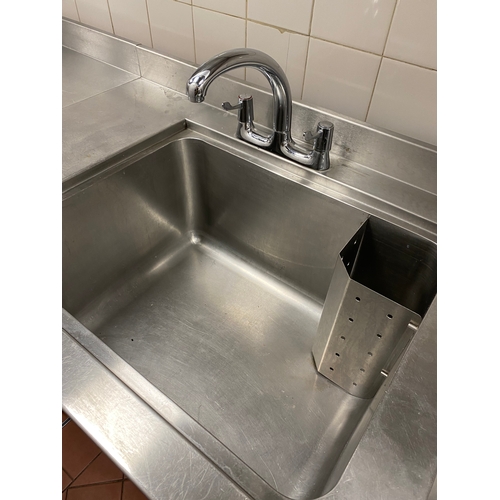 30 - Double stainless steel sink unit with work surface on the left. One mono tape per sink. One shelf un... 