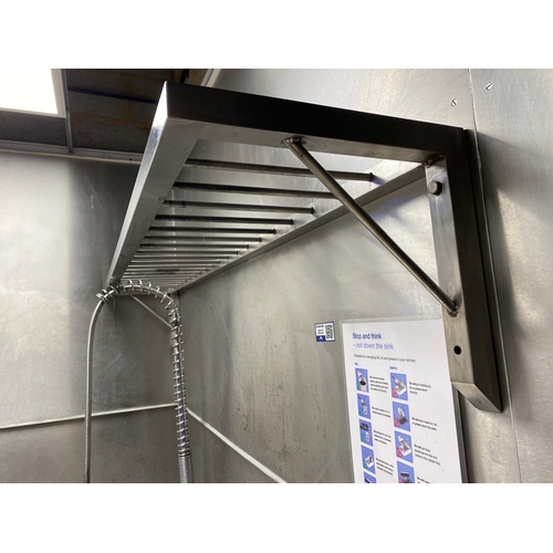 34 - Two stainless steel ladder type wall mounted shelf unit. 
1600mm L 280mm D 300mm H