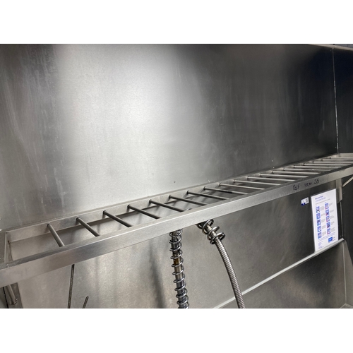 34 - Two stainless steel ladder type wall mounted shelf unit. 
1600mm L 280mm D 300mm H