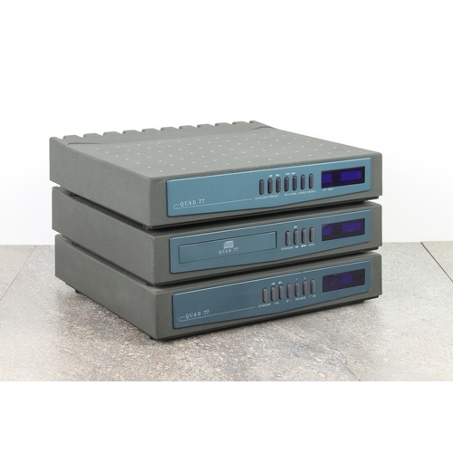681 - A Quad 77 Series 3-piece hi-fi stereo system - comprising a 7701 Integrated Amplifier, a 7714 CD Pla... 